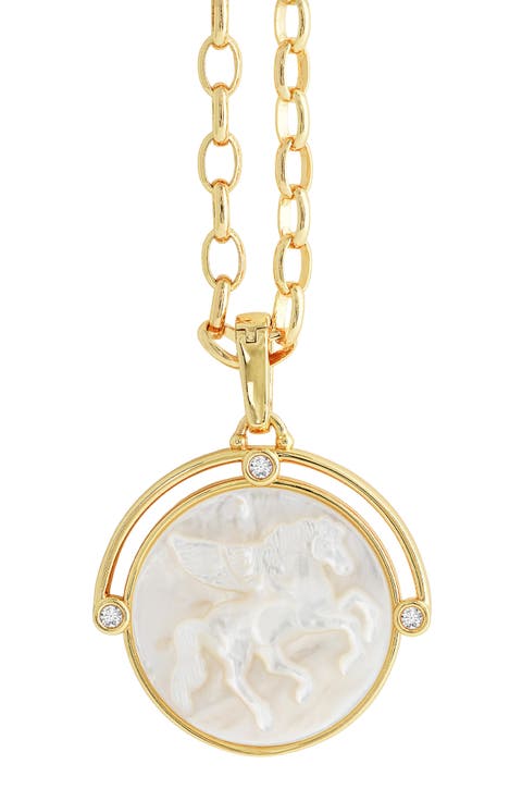 Pegasus Mother of Pearl Coin Pendant Necklace