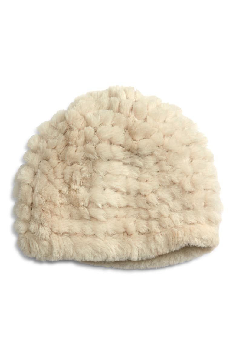Faux Fur Knit Beanie, Main, color, BEIGE
