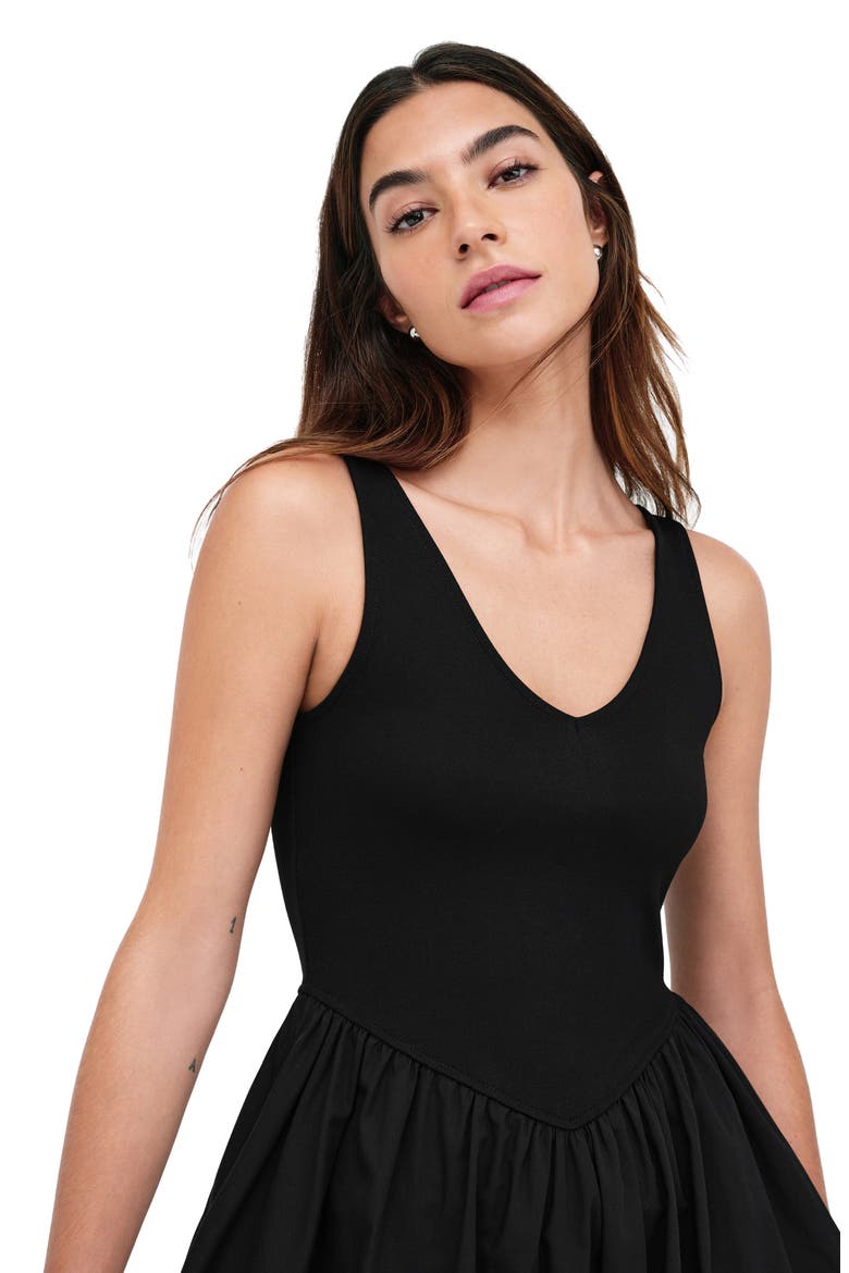 Emmy Mixed Media Midi Dress, Alternate, color, BLACK