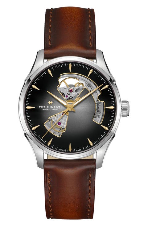 Jazzmaster Open Heart Automatic Leather Strap Watch, 40mm