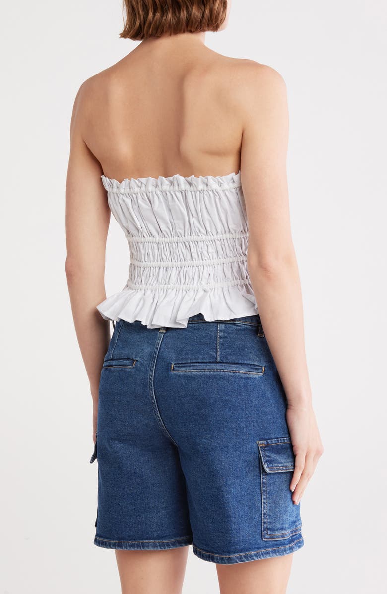 Vigoss Ruffle Scrunch Strapless Crop Top, Alternate, color, White