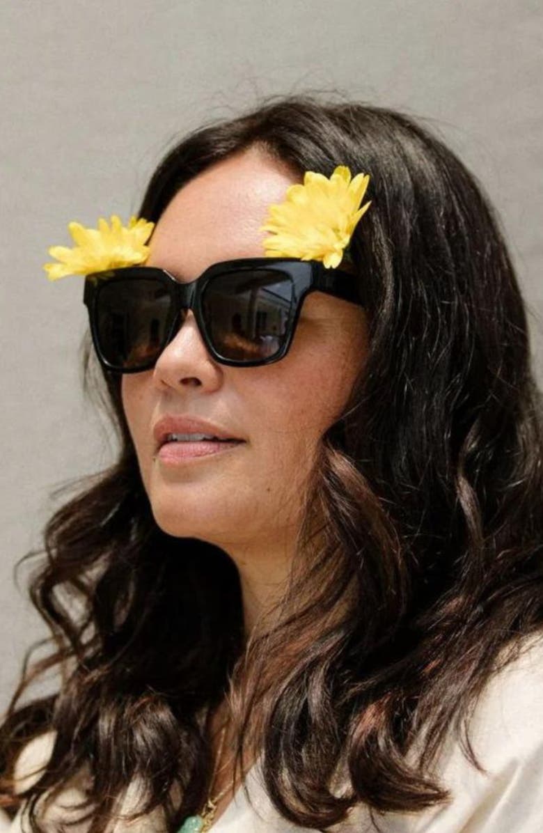 Mohala Eyewear Hana 55mm Medium Bridge Wide Width Polarized Square Sunglasses, Alternate, color, Black Lava / Gray Lenses