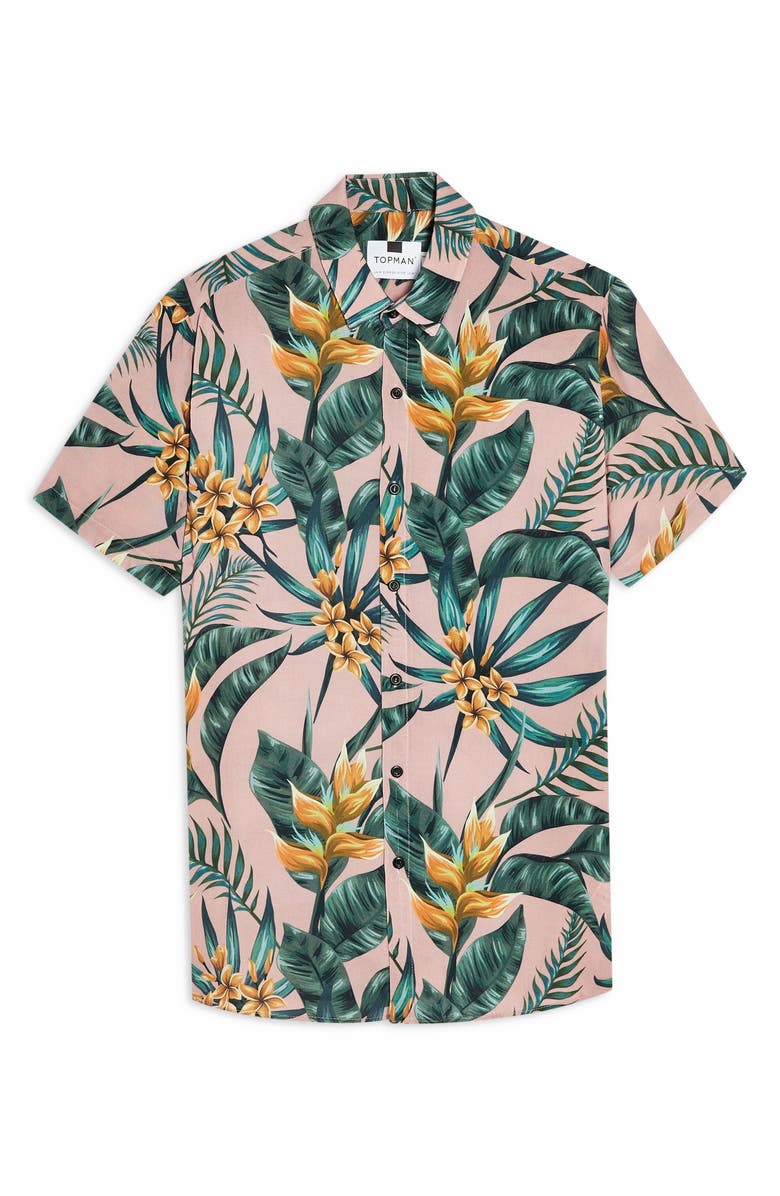 Topman Slim Fit Floral Print Short Sleeve Button-Up Shirt, Alternate, color,