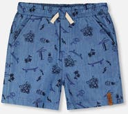 Deux par Deux Elastic Waist Skateboards Chambray Shorts