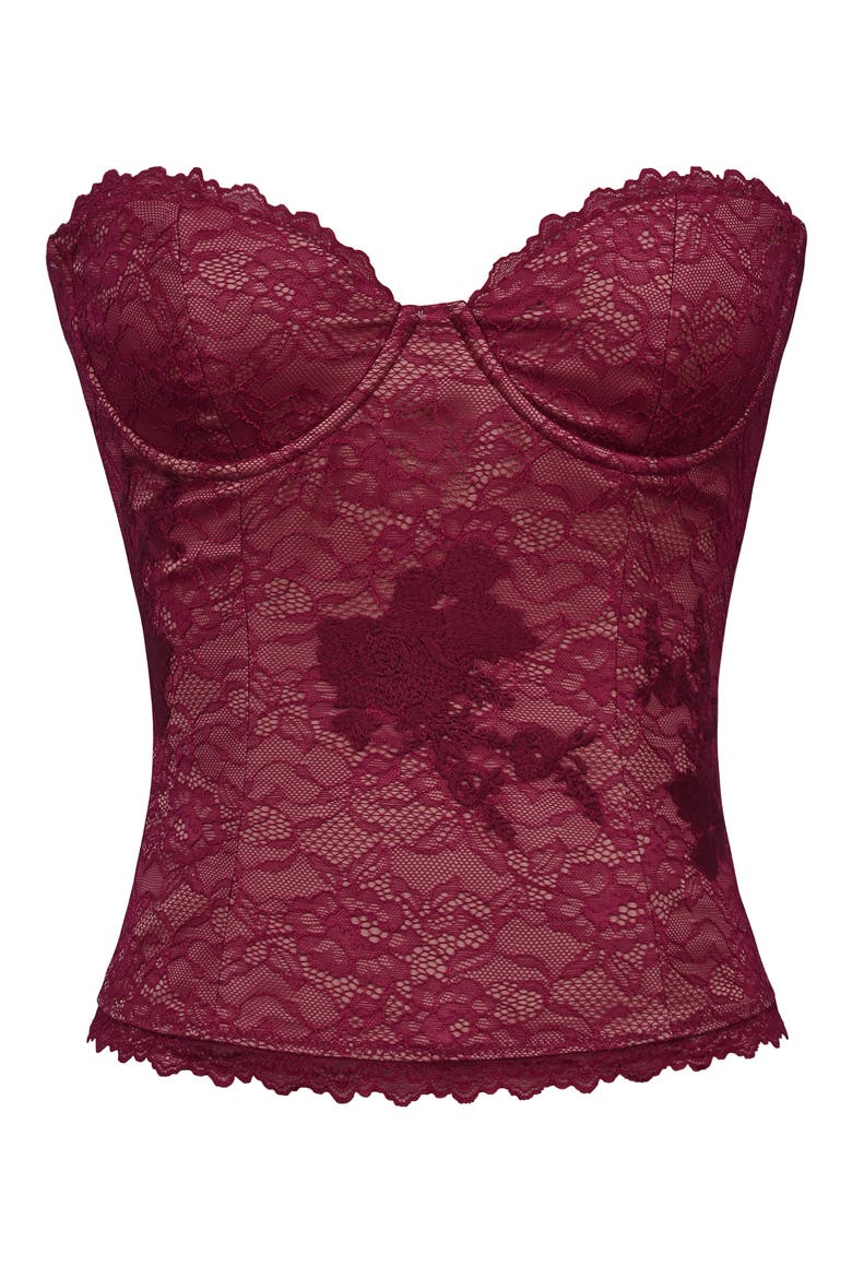 Yara Strapless Lace Corset Top, Alternate, color, WINE