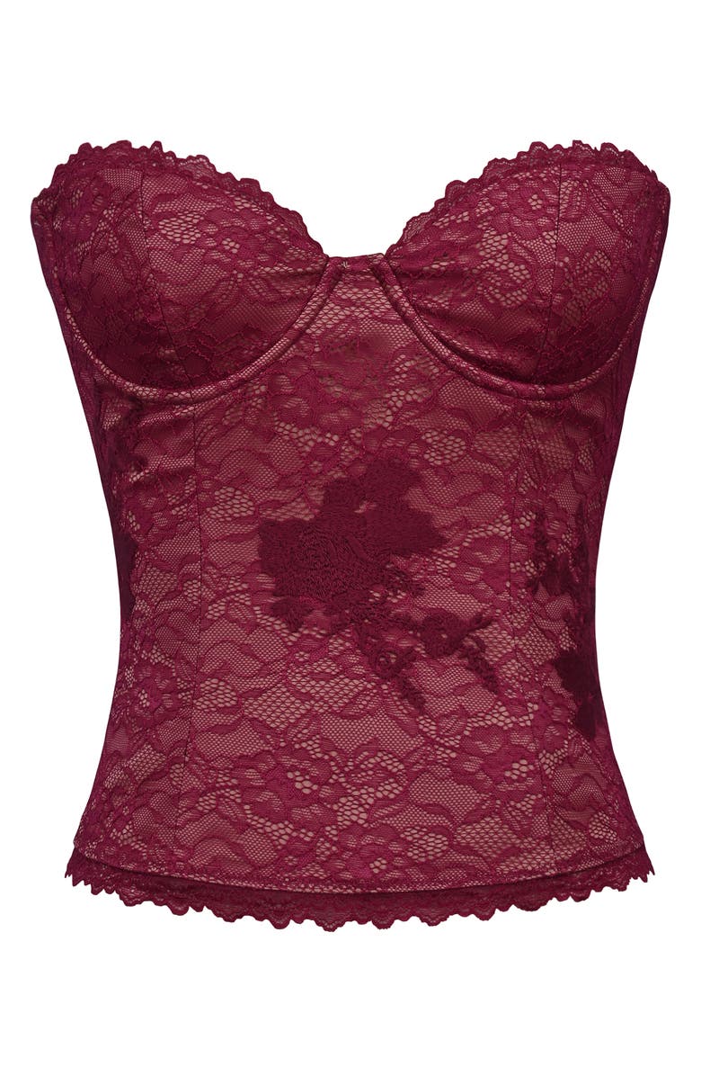 HOUSE OF CB Yara Strapless Lace Corset Top, Alternate, color, Wine