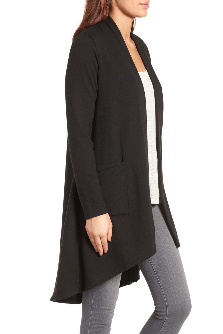 High/Low Fleece Knit Cardigan, Alternate, color, BLACK