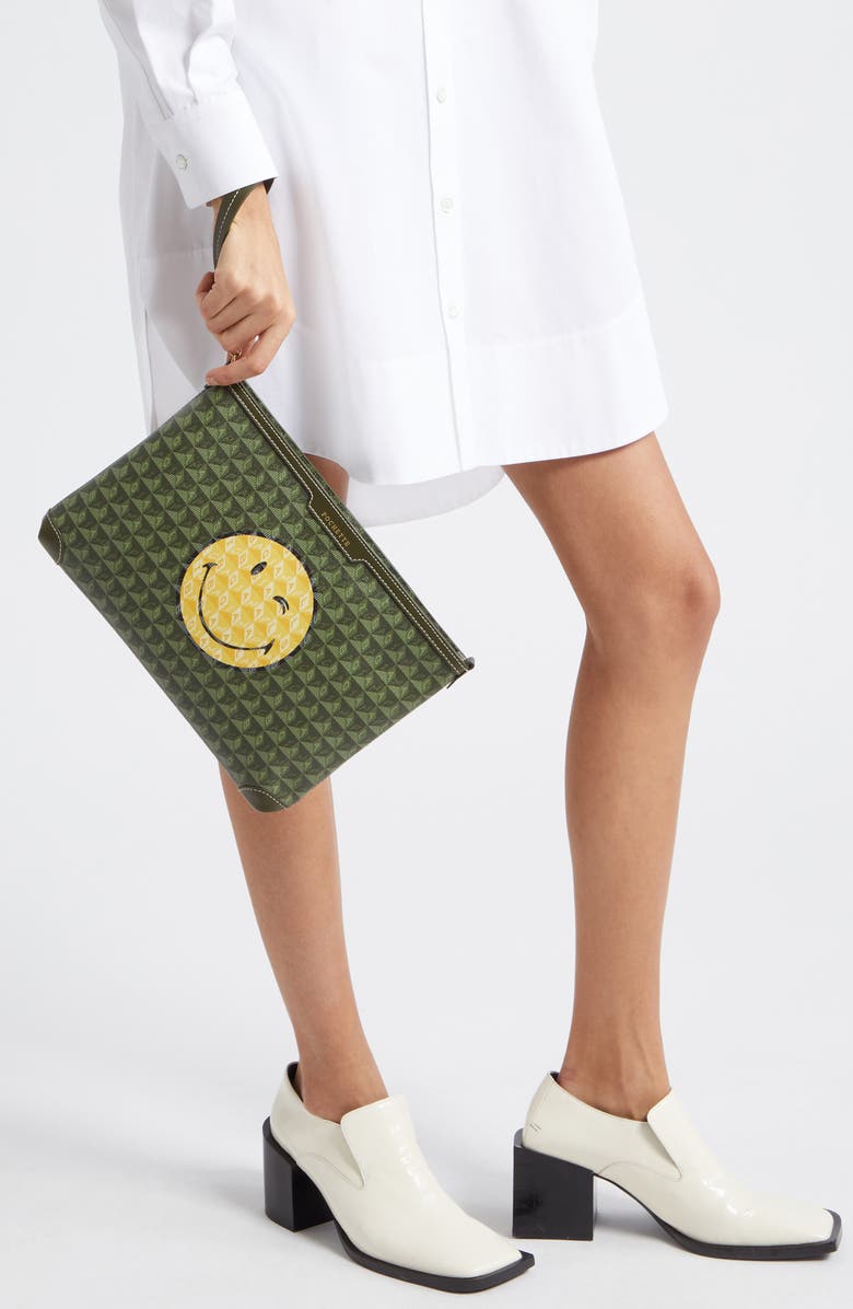 Anya Hindmarch SMILEY<sup>®</sup> I am a Plastic Bag Wink Recycled Coated Canvas Zip Pouch, Alternate, color,