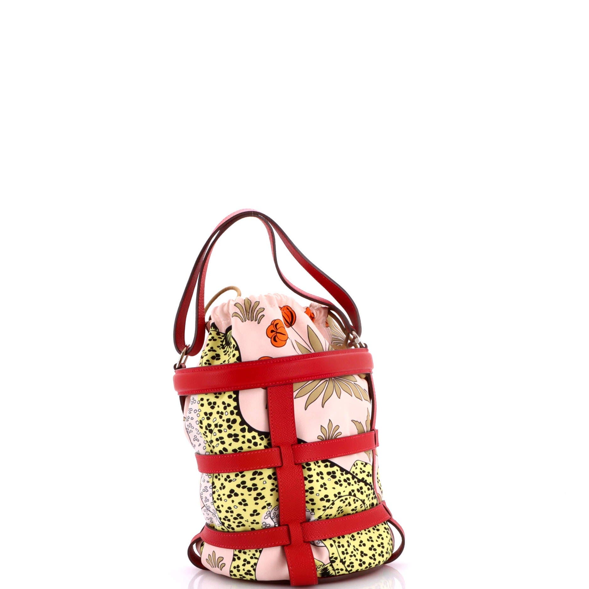 Musardine Bucket Bag Printed Silk with Leather, Alternate, color, Rouge Casaque
