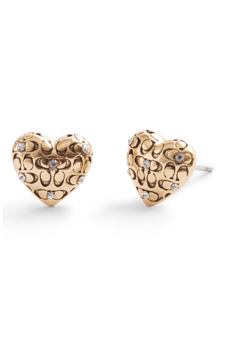 Quilted C Crystal Heart Stud Earrings, Main, color, CRYSTAL/GOLD
