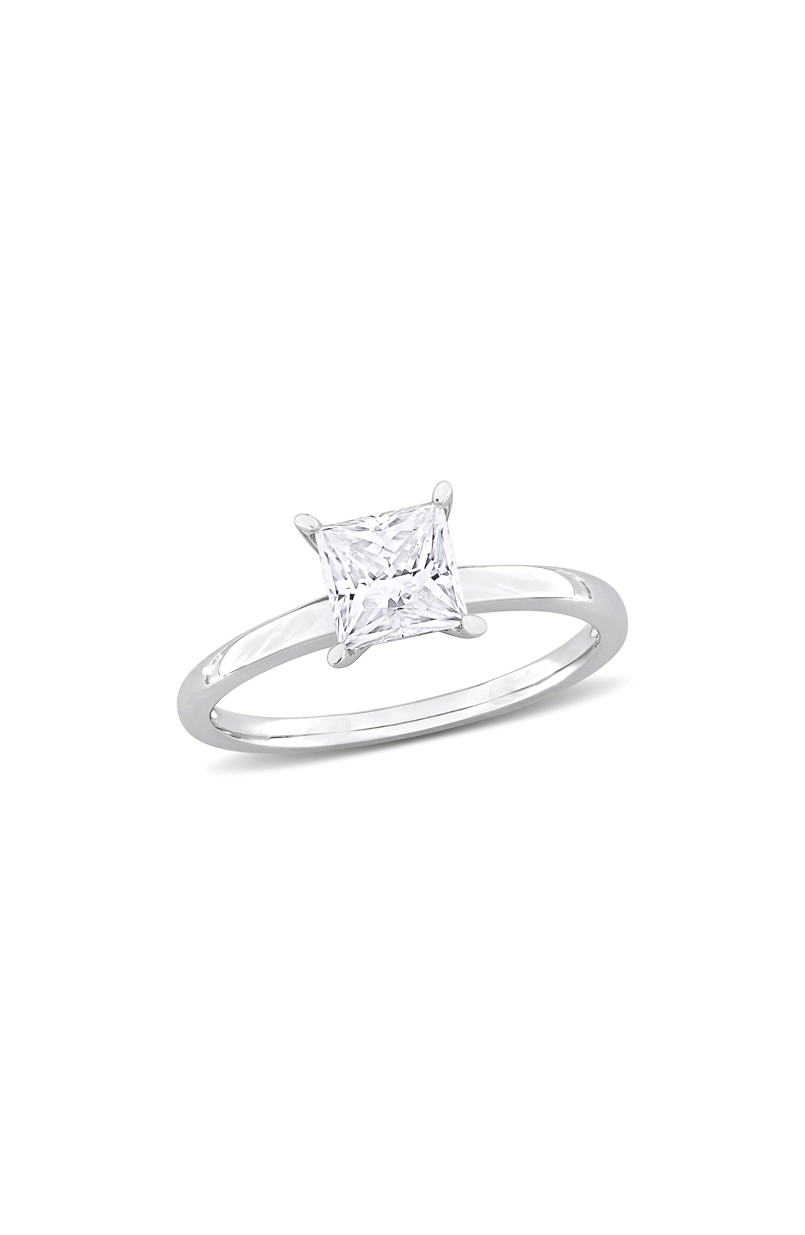 DELMAR Sterling Silver Princess Cut Moissanite Solitaire Ring