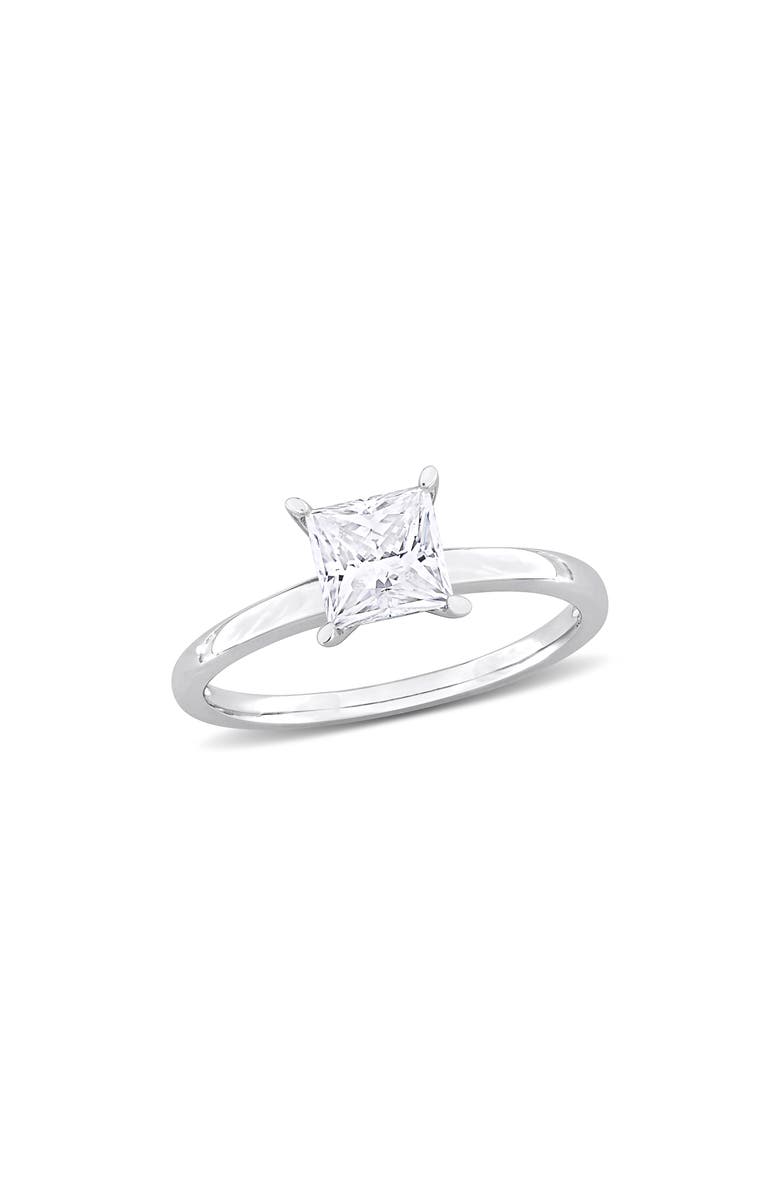 DELMAR Sterling Silver Princess Cut Moissanite Solitaire Ring, Main, color, Silver