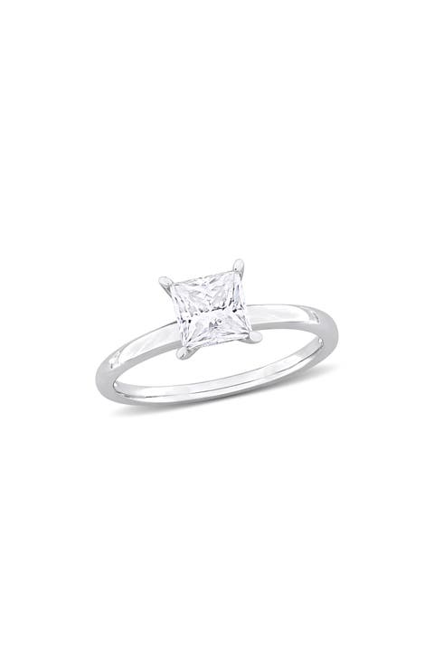 Sterling Silver Princess Cut Moissanite Solitaire Ring