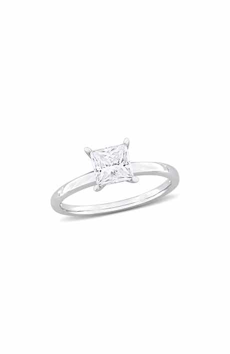 DELMAR Sterling Silver Princess Cut Moissanite Solitaire Ring