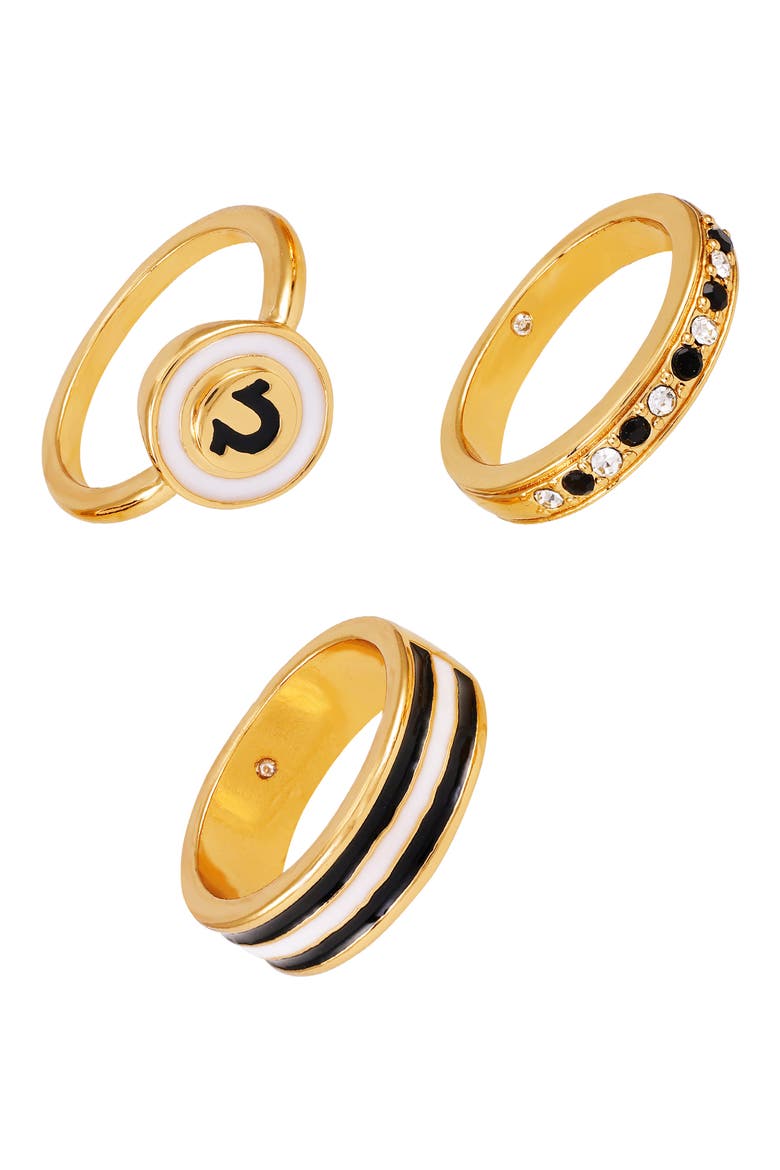 Set of 3 Stackable Signet & Band Rings, Alternate, color, GOLDTONE/ JET