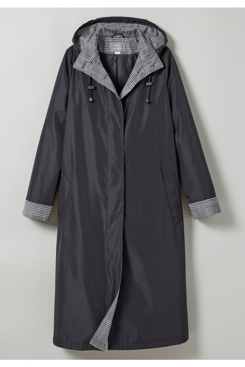 Contrast Hood Raincoat, Alternate, color, BLACK IVORY GLEN PLAID