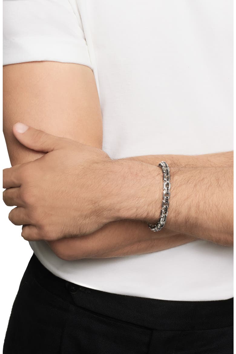 Men's Box Chain Bracelet in Sterling Silver with Black Diamonds, 7.3mm, Alternate, color, STERLING SILVER