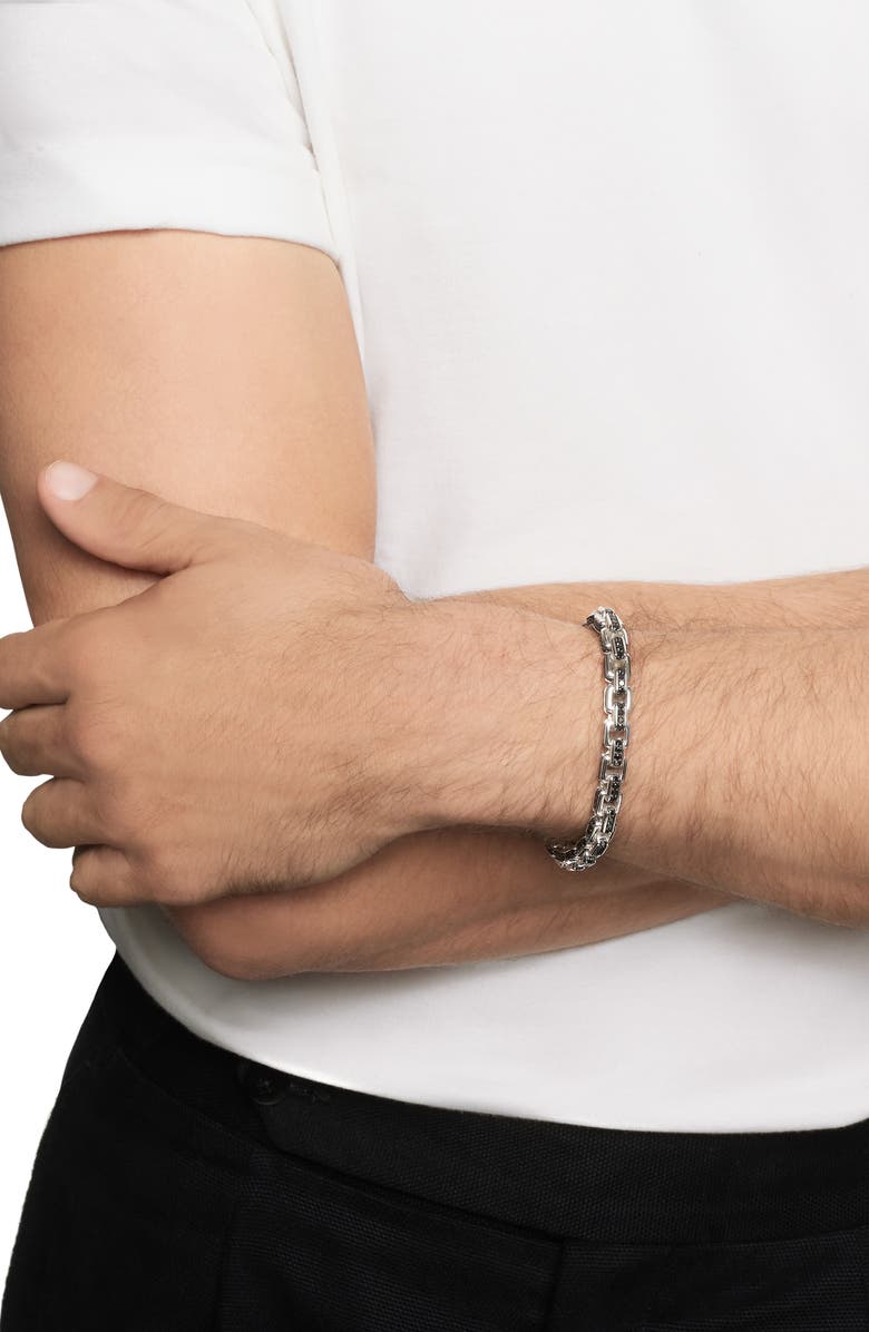 David Yurman Men's Box Chain Bracelet in Sterling Silver with Black Diamonds, 7.3mm, Alternate, color, Sterling Silver