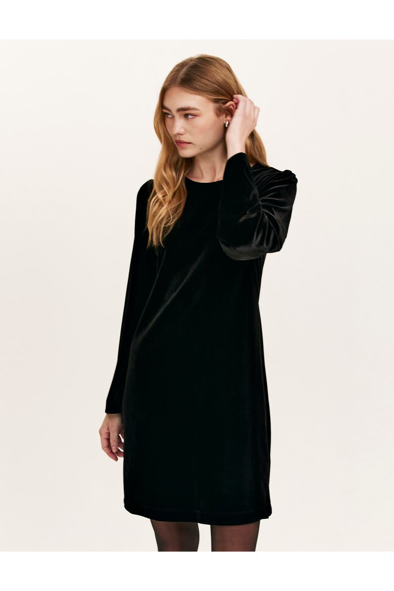 Hattie Velvet Round Neck Short Dress, Alternate, color, Black