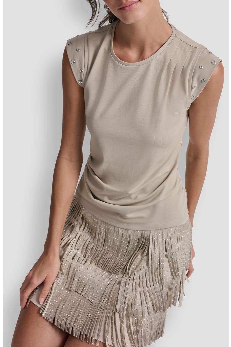 Grommet Trim Ponte Knit Top, Alternate, color, PEBBLE