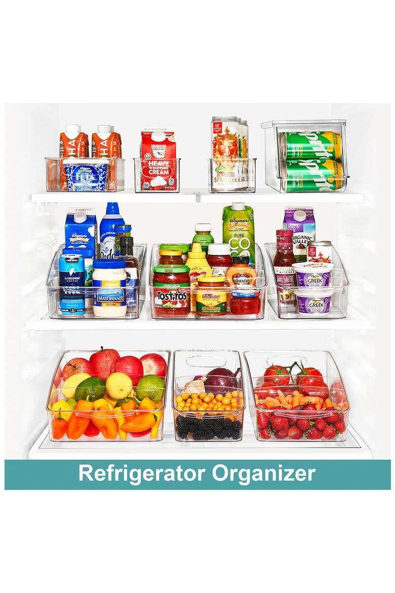 Set of 3 Rolling Fridge Bins, Alternate, color, CLEAR