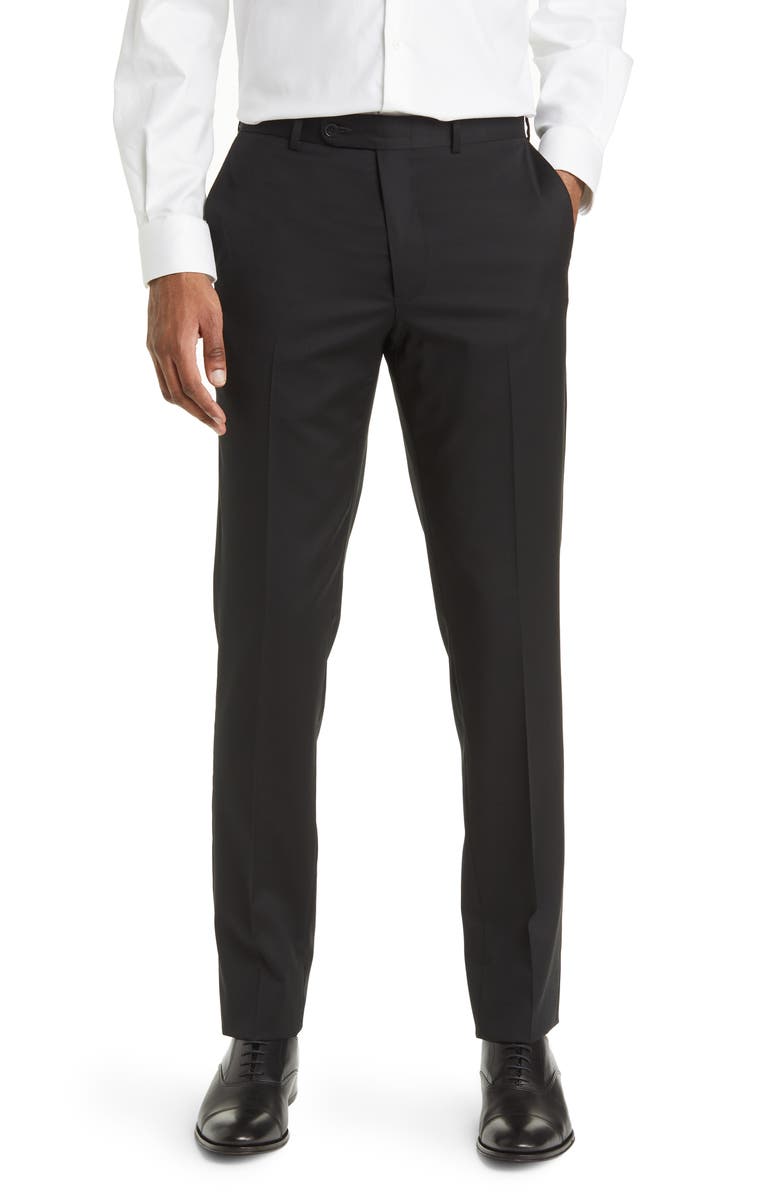 Peter Millar Harker Flat Front Stretch Wool Twill Dress Pants, Main, color, Black