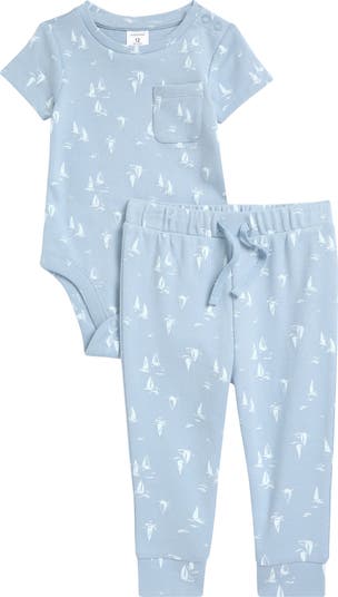 Patterned Cotton Romper & Joggers Set
