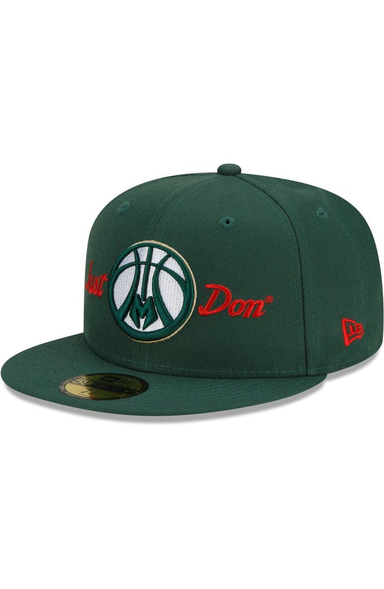 New Era Men's New Era x Just Don Hunter Green Milwaukee Bucks 59FIFTY Fitted Hat, Main, color,