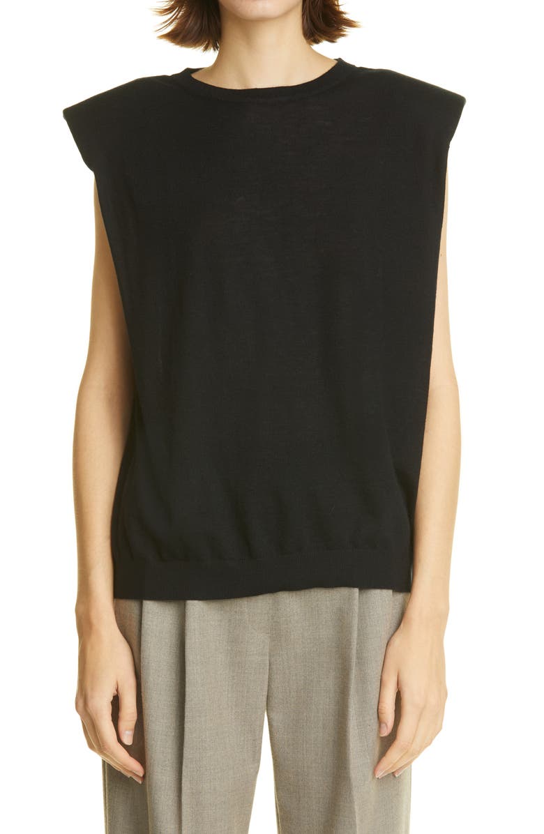 LOULOU DE SAISON Loulou Studio Prince Padded Shoulder Wool & Cashmere Shell, Main, color, 