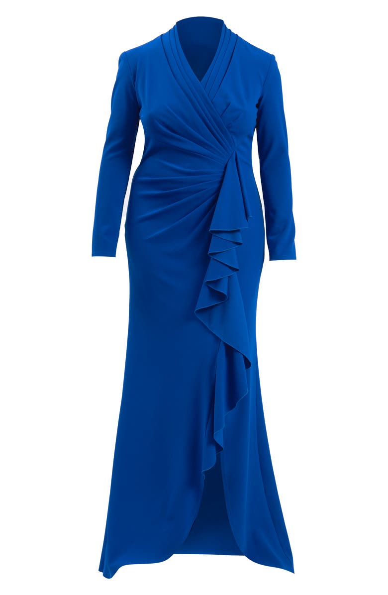 Tadashi Shoji Ruched Long Sleeve Column Gown, Alternate, color, Mystic Blue