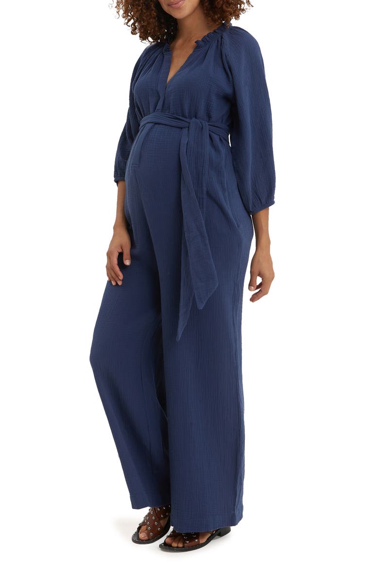 Alma Maternity/Nursing Jumpsuit, Alternate, color, NAVY