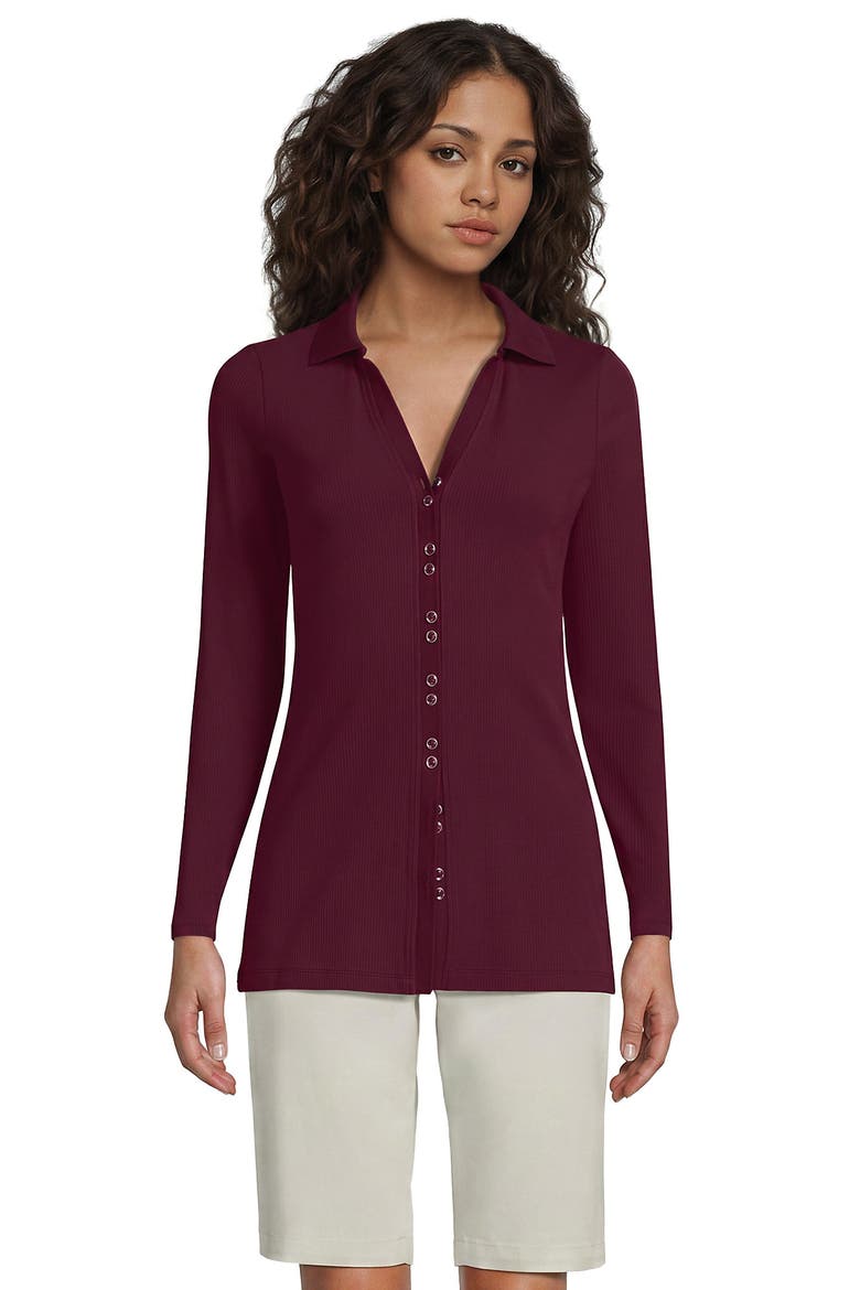 Long Sleeve Polished Rib Button Through Tunic Shirt, Main, color, Rich Burgundy