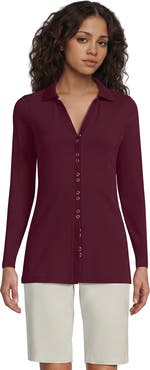 Lands' End Long Sleeve Polished Rib Button Through Tunic Shirt