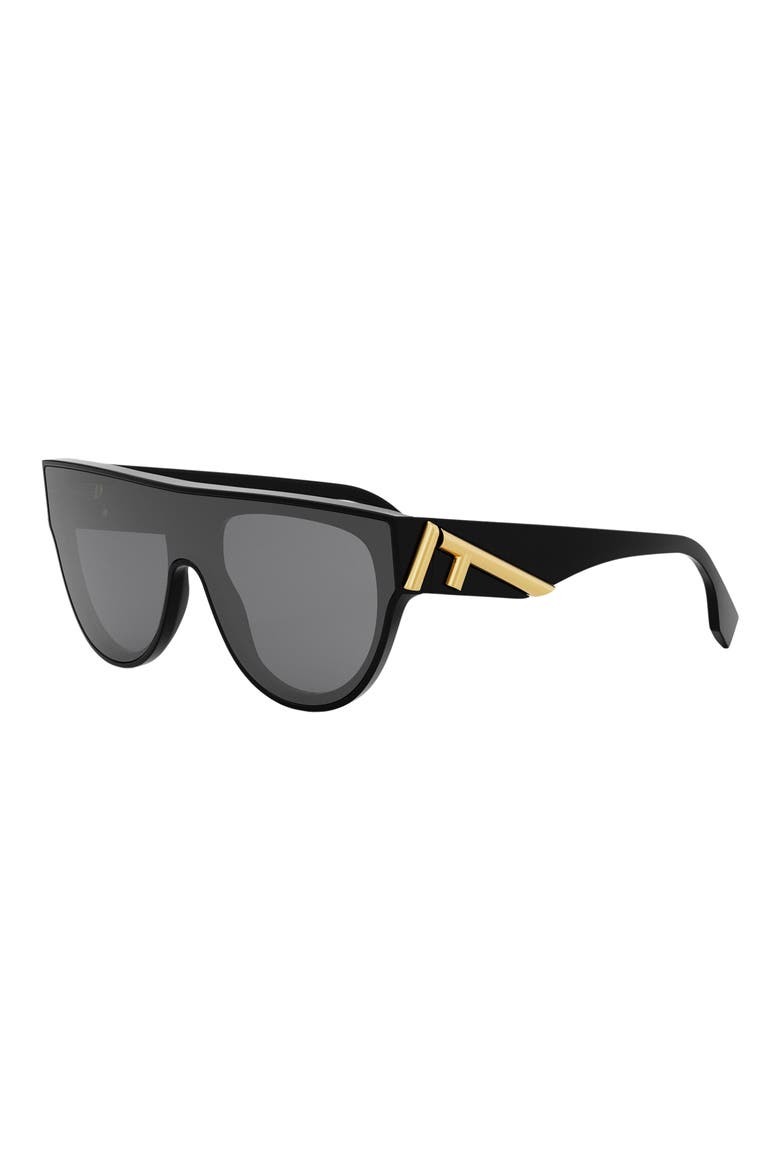 'Fendi First 139mm Flat Top Sunglasses, Alternate, color, SHINY BLACK / SMOKE