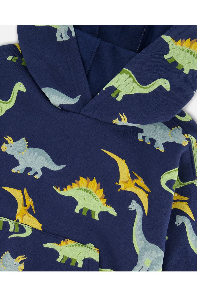 Boy's Printed Dino Fleece Hooded Sweatshirt Navy, Alternate, color, Dress Blue