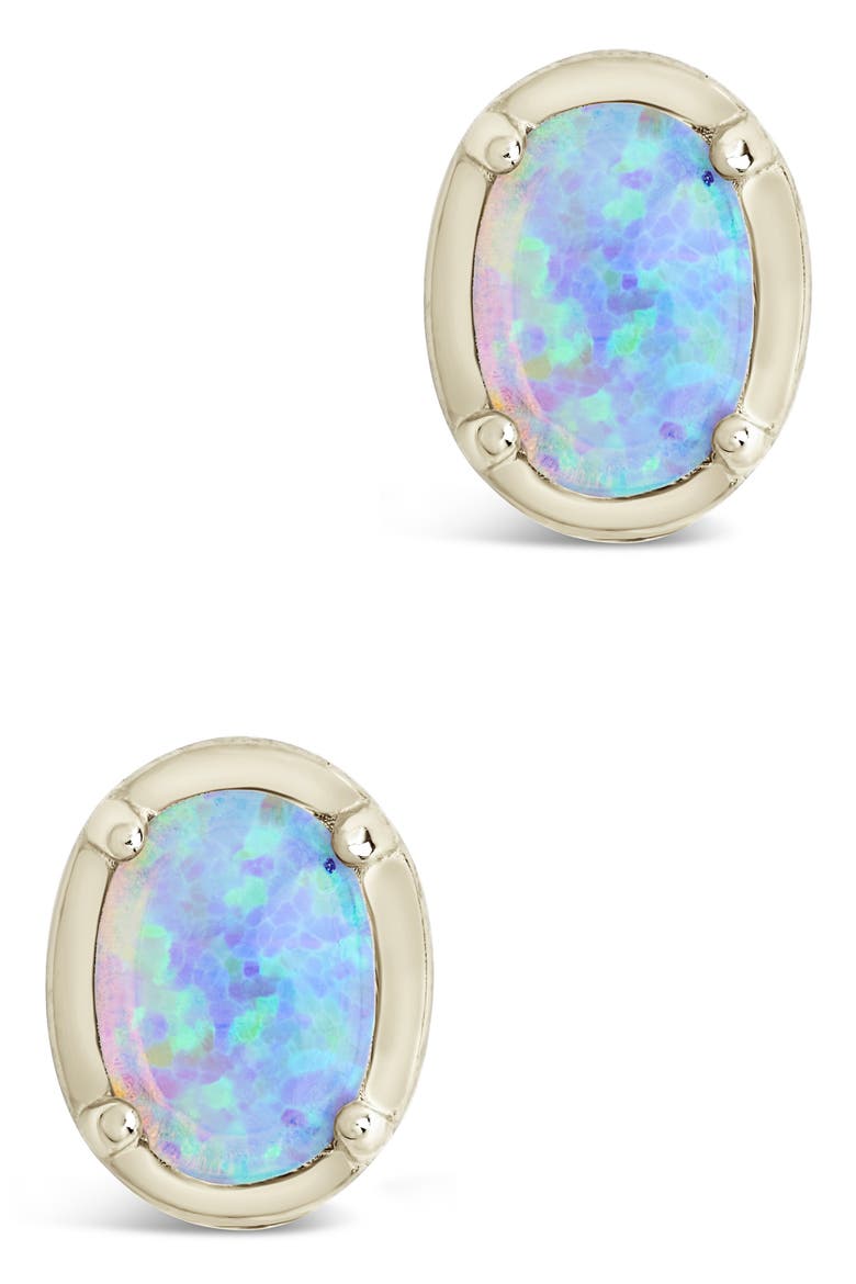 Blue Lab Created Opal Oval Stud Earrings, Alternate, color, SILVER