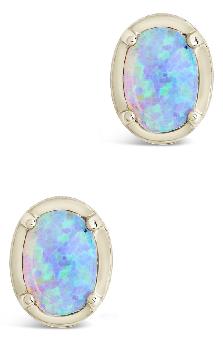Sterling Forever Blue Lab Created Opal Oval Stud Earrings, Alternate, color, Silver