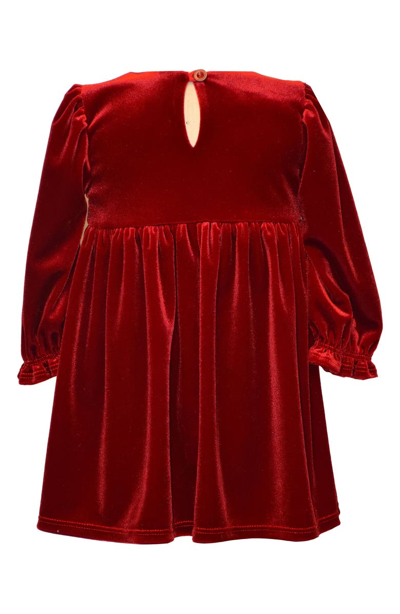 Iris & Ivy Bow Long Sleeve Stretch Velvet Party Dress, Alternate, color, Red