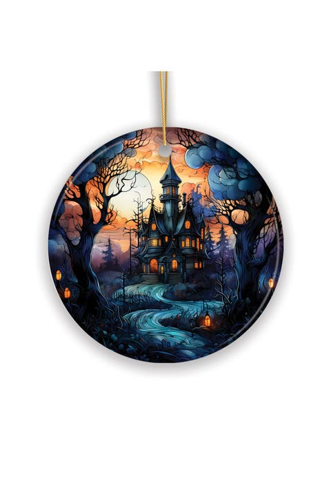 Haunted House Stained Glass Style Ceramic Ornament