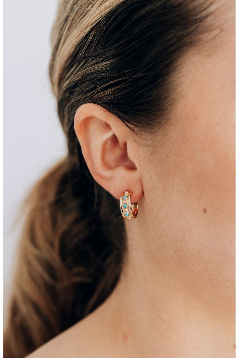 Dew Drop Marine Huggie Hoop Earrings, Alternate, color, TURQUOISE