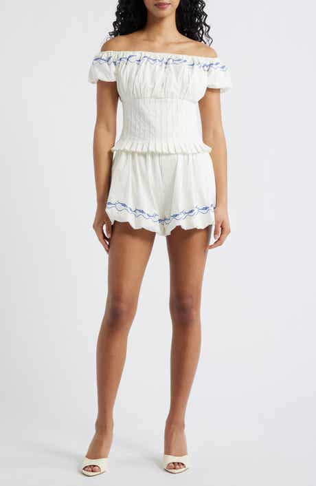 Oia Pleated Off the Shoulder Romper