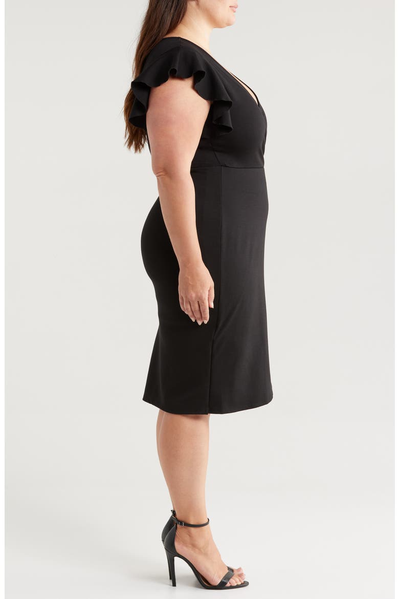 Ruffle Sleeve Stretch Faux Wrap Dress, Alternate, color, BLACK