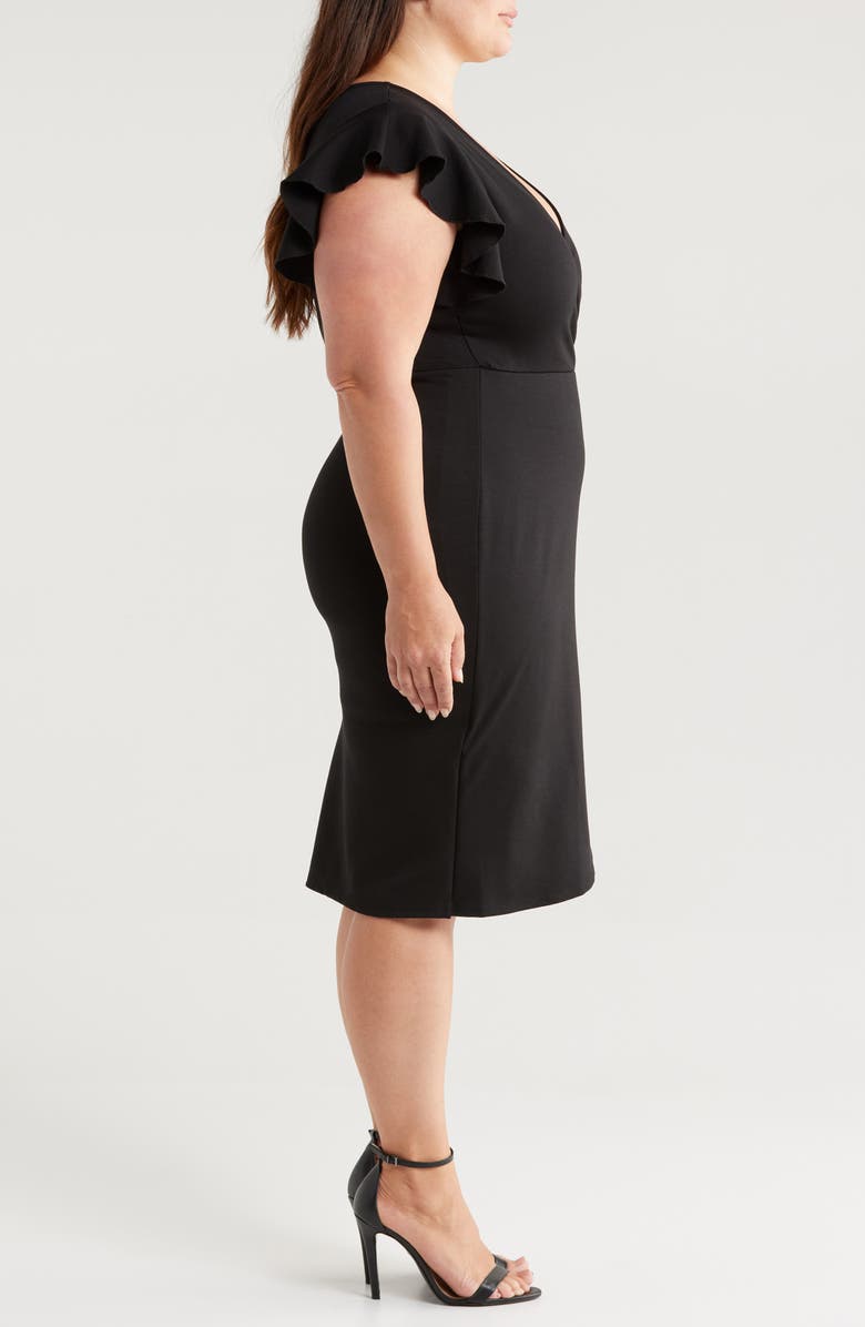 24seven Comfort Apparel Ruffle Sleeve Stretch Faux Wrap Dress, Alternate, color, Black