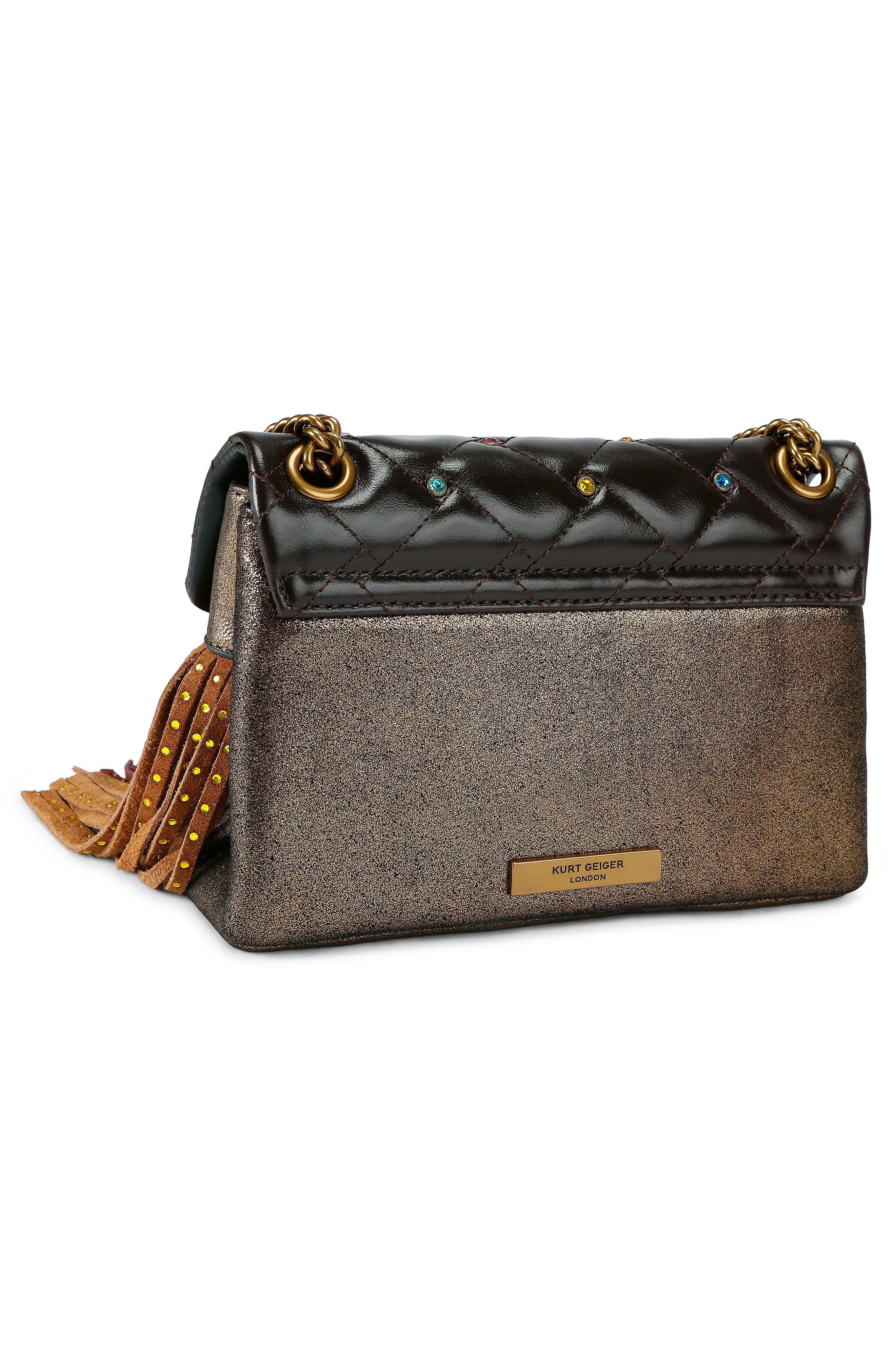 Kurt Geiger London Mini Kensington Fringe Convertible Crossbody Bag, Alternate, color, Open Brown