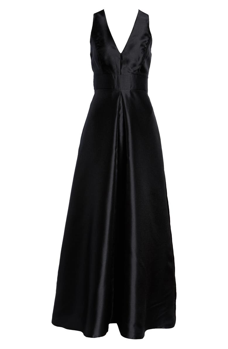 Alfred Sung Cutout Back Satin A-Line Gown, Alternate, color, 