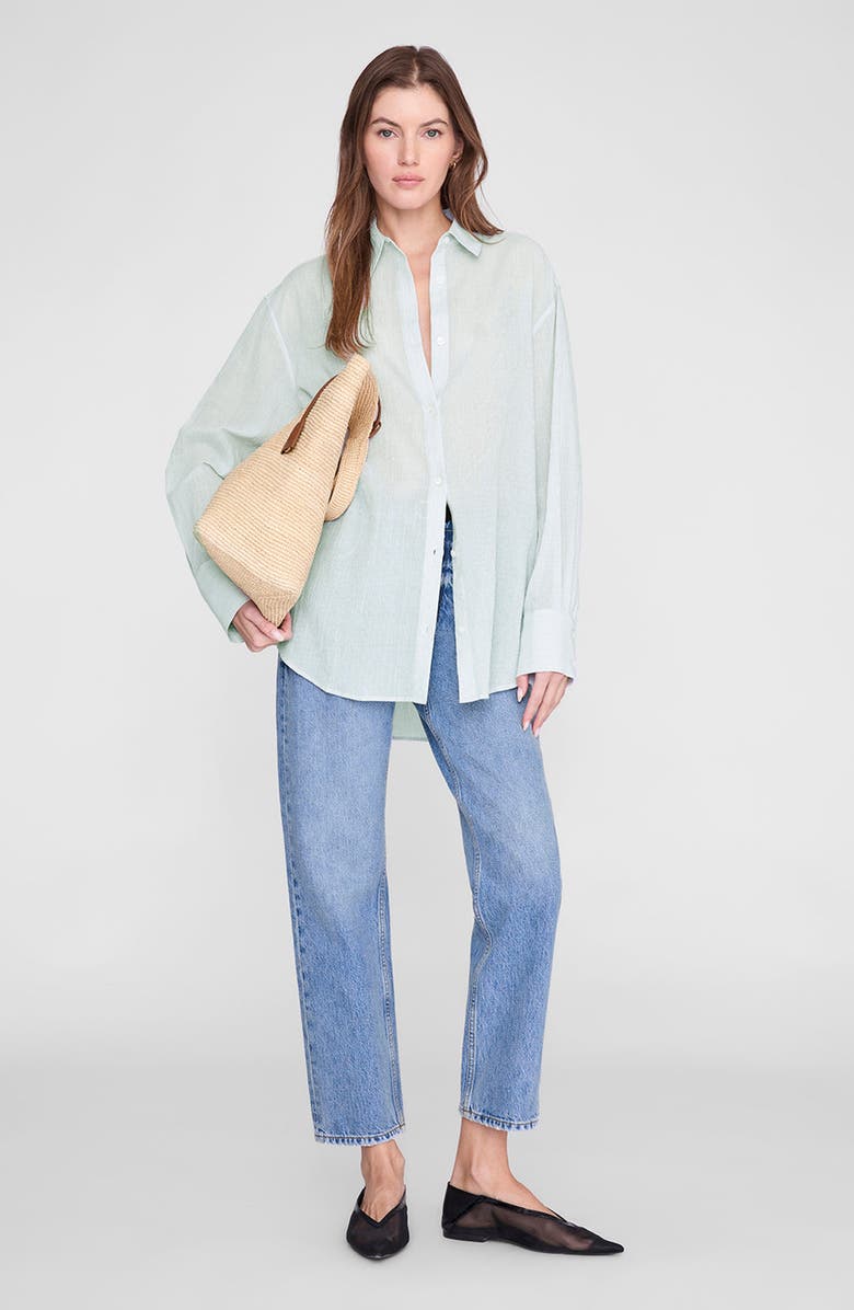 ANINE BING Plaza Shirt, Main, color, Green And White Mini Stripe
