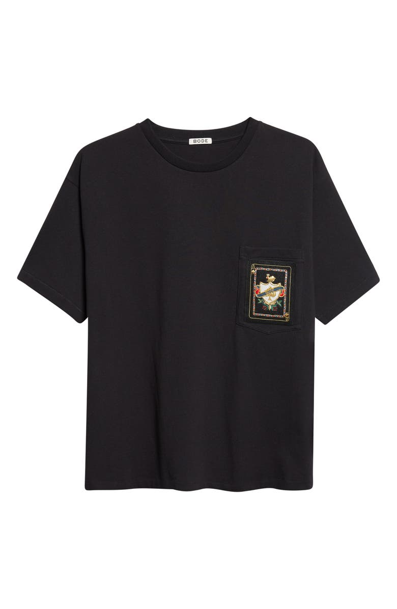 Bode Bullion Card Embroidered Cotton Pocket T-Shirt, Main, color, Black