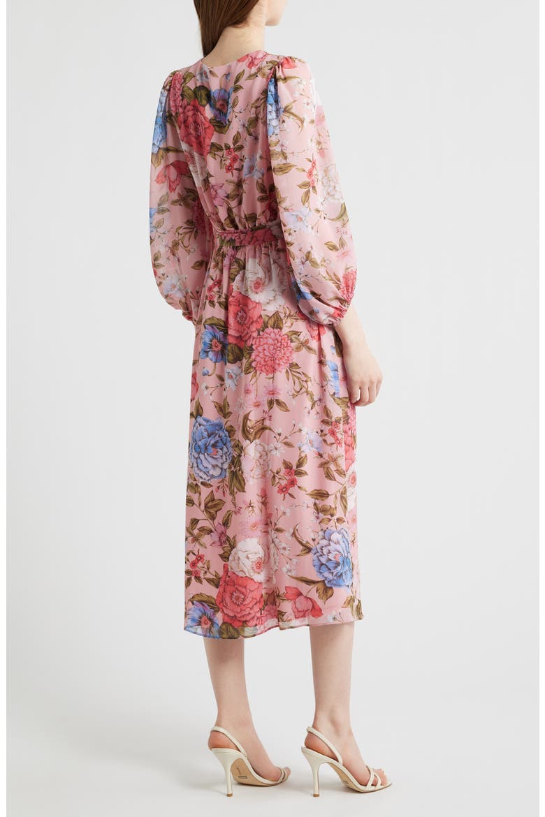 Floral Print Tie Waist Midi Dress, Alternate, color, CALYPSO CORAL MULTI
