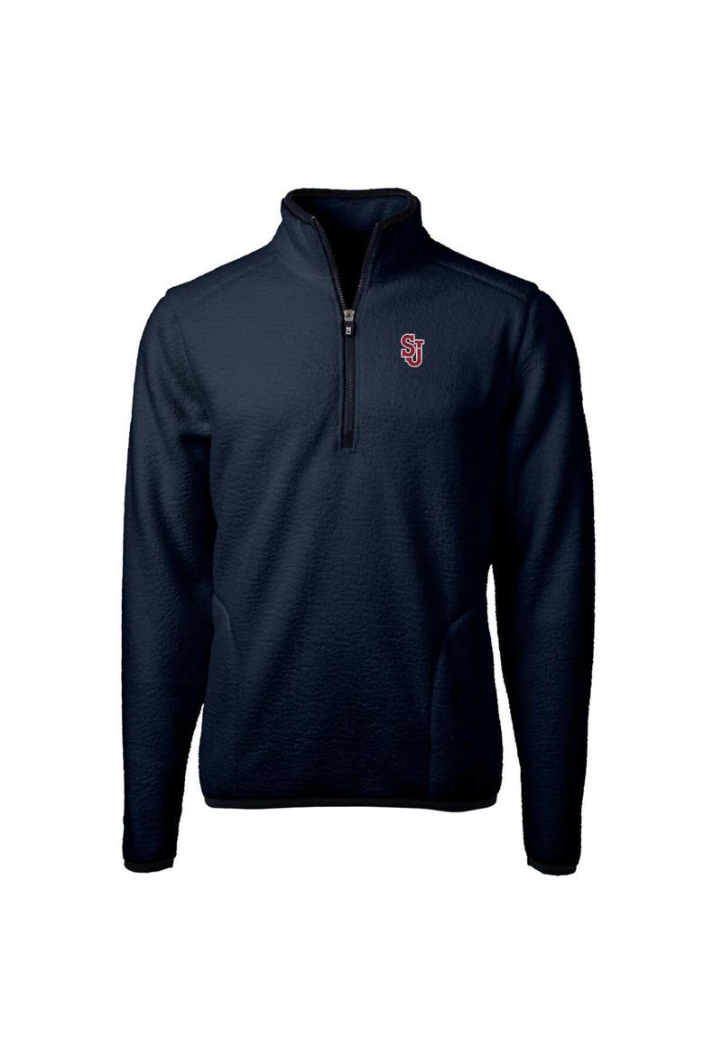 Men's Cutter & Buck Navy St. John's Red Storm Team Logo Cascade Eco Sherpa Fleece Quarter-Zip Pullover Jacket, Alternate, color, Navy