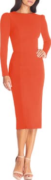 Dress the Population Nadia Long Sleeve Scoop Back Midi Dress